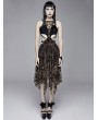 Devil Fashion Black and Brown Vintage Pattern Sexy Gothic Hollow-out Irregular Dress