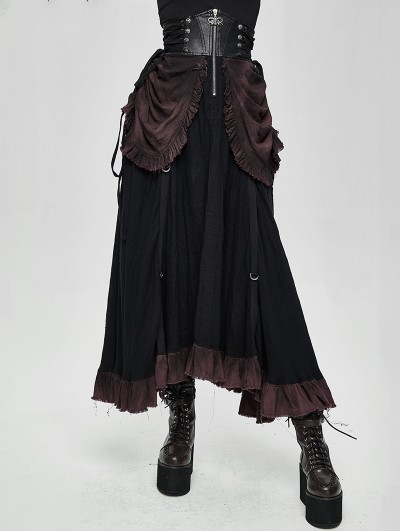 Devil Fashion Black Steampunk High Waist Long Skirt