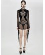 Devil Fashion Black Sexy Gothic Transparent Long Sleeve Mini Dress