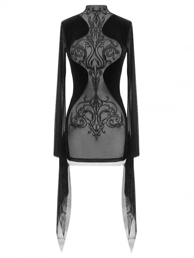 black transparent dress fashion Black Women's Gothic Tight Long Sleeve Mini Dress main image 0