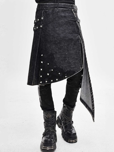 Devil Fashion Black Gothic Punk Rivet Do Old Style Irregular Half Skirt for Men