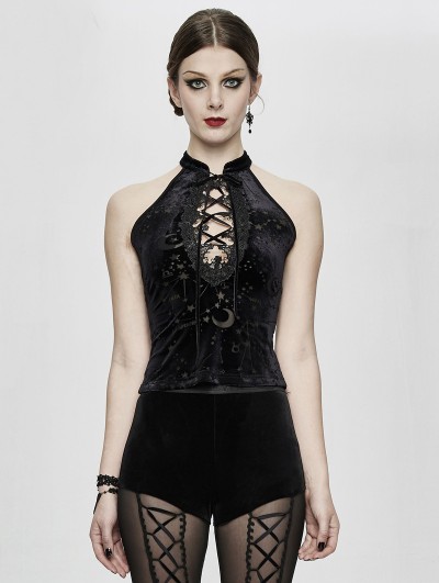 Devil Fashion Black Vintage Gothic Velvet Daily Wear Tank Top for Women