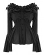 Eva Lady Black Romantic Elegant Gothic Flower Off-the-Shoulder Long Sleeve Blouse for Women