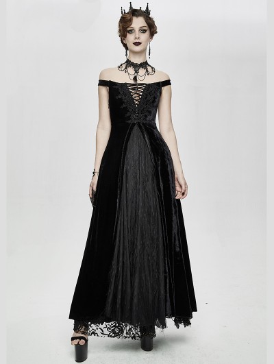 Eva Lady Black Vintage Sexy Gothic Off-the-Shoulder Velvet Long Prom Party Dress