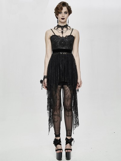 Eva Lady Black Gothic Lace Sleeveless Short Irregular Dress