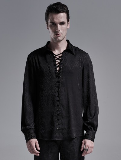 Punk Rave Black Gothic Jacquard Long Sleeve Casual Shirt for Men