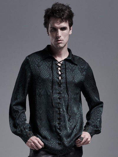 Punk Rave Dark Green Gothic Jacquard Long Sleeve Casual Shirt for Men