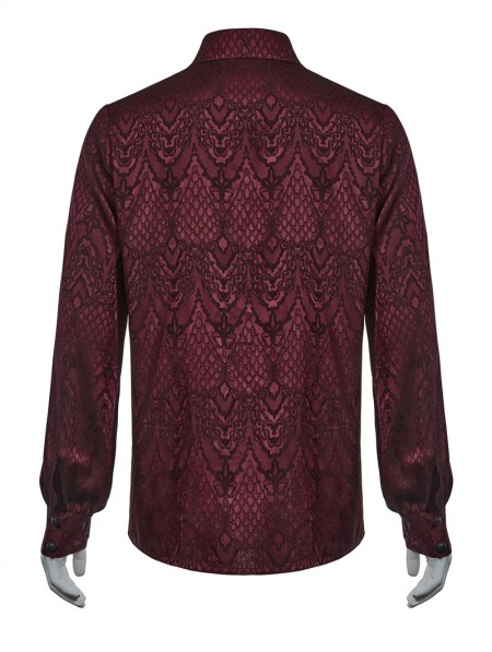 Punk Rave Dark Red Gothic Jacquard Long Sleeve Casual Shirt for Men ...