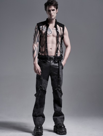 Punk Rave Black Gothic Punk Metal Hollow-out Chain Vest Top for Men 