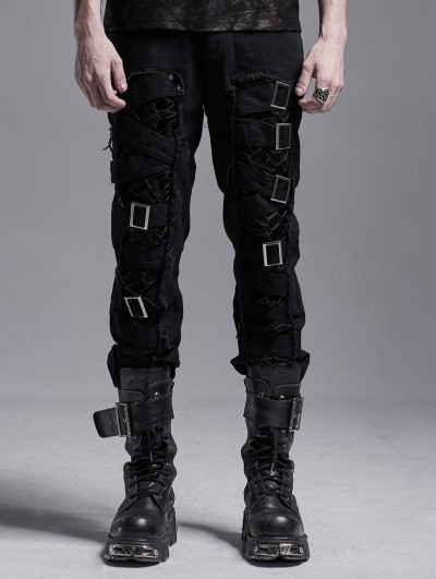 Punk Rave Black Gothic Punk Metal Long Casual Pants for Men