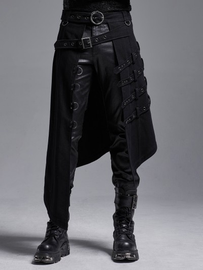 Punk Rave Black Gothic Punk Heavy Metal Irregular Skirt for Men