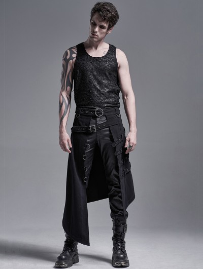 Punk Rave Black Gothic Punk Heavy Metal Irregular Skirt for Men -  