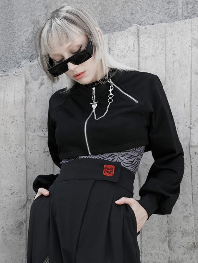 Punk Rave Black Street Fashion Gothic Punk Grunge Loose Mini Coat for Women