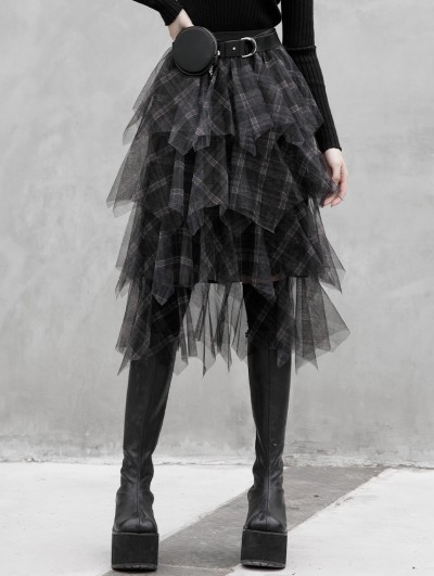 Punk Rave Black Plaid Street Fashion Gothic Grunge Long Daily Wear Skirt