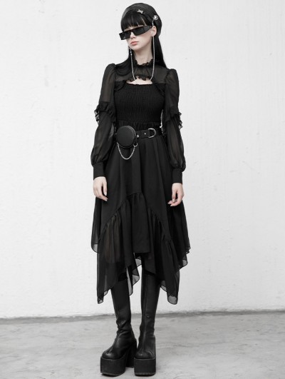 Punk Rave Black Gothic Grunge Chiffon Long Sleeve Irregular Daily Wear Dress