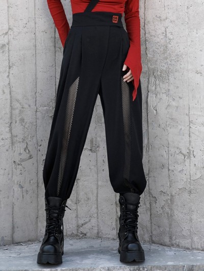 Punk Rave Black Women's Gothic Grunge Flared Long Daily Wear Trousers with Detachable Belt