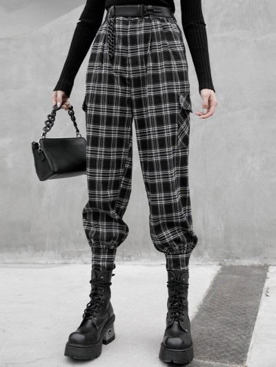 black white plaid pants