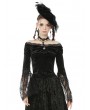 Dark in Love Black Vintage Gothic Victorian Off-the-Shoulder Velvet Lace Shirt for Women