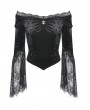 Dark in Love Black Vintage Gothic Victorian Off-the-Shoulder Velvet Lace Shirt for Women