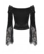 Dark in Love Black Vintage Gothic Victorian Off-the-Shoulder Velvet Lace Shirt for Women