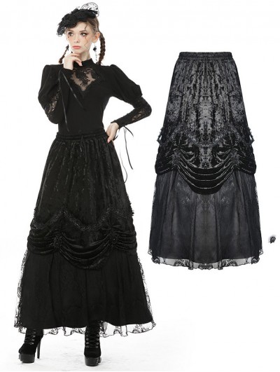 Dark in Love Black Vintage Gothic Gorgeous Velvet Long Skirt