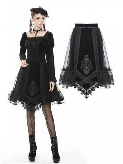 Dark in Love Black Vintage Gothic Velvet Mesh Short Skirt