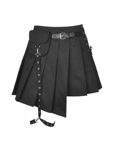 Dark in Love Black Gothic Punk Grunge Irreqular Pleated Short Skirt ...