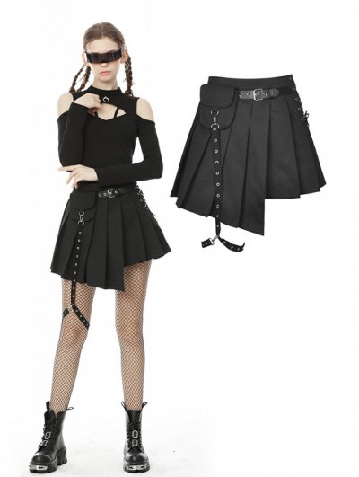 Dark in Love Black Gothic Punk Grunge Irreqular Pleated Short Skirt