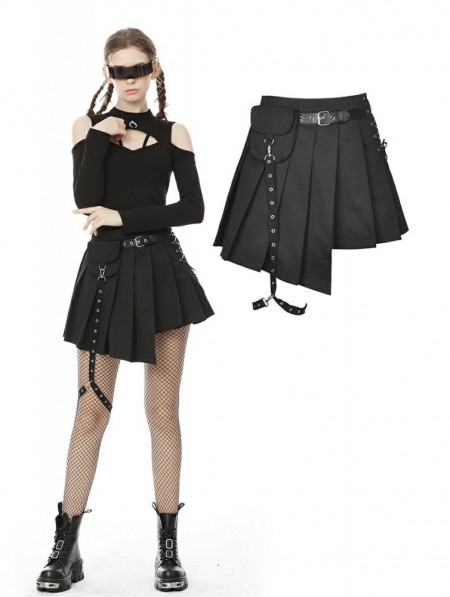 Dark in Love Black Gothic Punk Grunge Irreqular Pleated Short Skirt ...