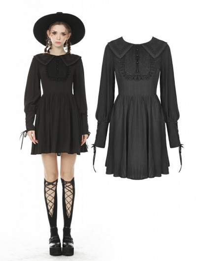 Dark in Love Black Sweet Gothic Long Lantern Sleeve Short Daily Wear Dress