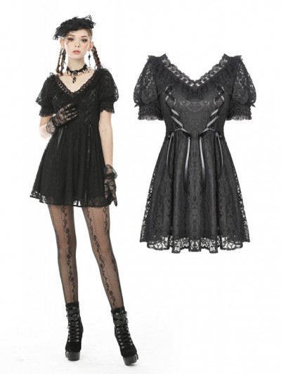 Dark in Love Black Gothic Lace Short Sleeve Daily Wear Dress