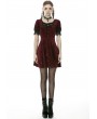 Dark in Love Wine Red Gothic Velvet Short Sleeve Daily Wear Dress