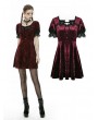 Dark in Love Wine Red Gothic Velvet Short Sleeve Daily Wear Dress