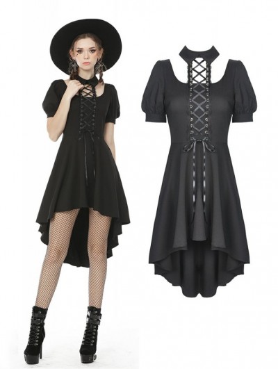 Dark in Love Black Gothic Short Sleeve High-low Daily Wear Dress