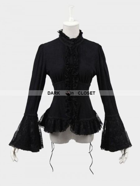 Punk Rave Black Cotton Gothic Jacquard Blouse for Women - DarkinCloset.com