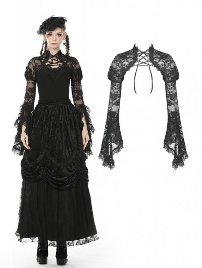 Dark in Love Black Vintage Gothic Tranparent Lace Long Trumpet Sleeve Cape for Women