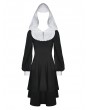 Dark in Love Black and White Retro Gothic Hooded High-Low Dress