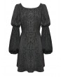Dark in Love Black Vintage Gothic Long Puff Sleeve Short Casual Dress