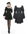 Dark in Love Black Vintage Gothic Long Puff Sleeve Short Casual Dress