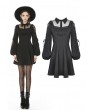 Dark in Love Black Sweet Gothic Doll Collar Long Lantern Sleeve Short Daily Wear Dress