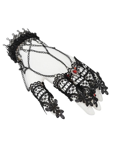 Eva Lady Dark Gothic Lace Chain Bracelet with Finger Cover