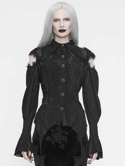 Eva Lady Black Vintage Gothic Hollowed-out Long Sleeve Blouse for Women