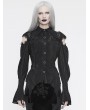 Eva Lady Black Vintage Gothic Hollowed-out Long Sleeve Blouse for Women