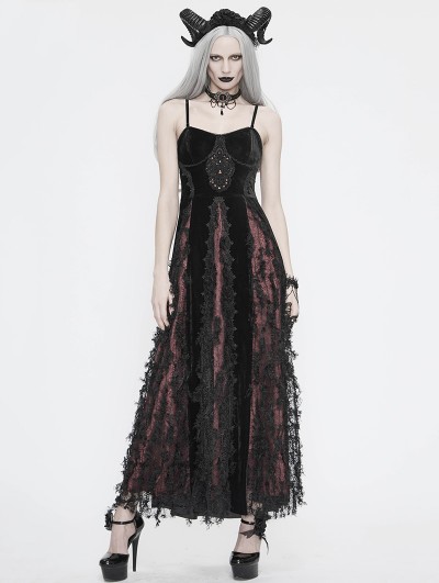 Eva Lady Black and Red Vintage Gothic Velvet Long Party Dress