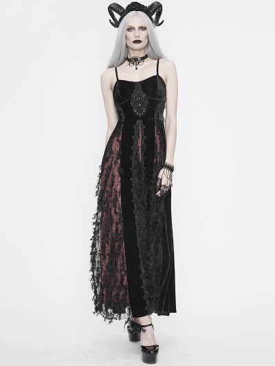 Eva Lady Black and Red Vintage Gothic Velvet Long Party Dress - DarkinCloset.com Eva Lady Black and Red Vintage Gothic Velvet Long Party Dress - DarkinCloset.com