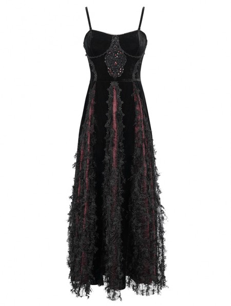 Eva Lady Black and Red Vintage Gothic Velvet Long Party Dress ...