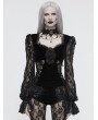 Eva Lady Black Vintage Gothic Sexy Velvet Lace Long Sleeve Top for Women