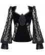 Eva Lady Black Vintage Gothic Sexy Velvet Lace Long Sleeve Top for Women