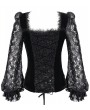 Eva Lady Black Vintage Gothic Sexy Velvet Lace Long Sleeve Top for Women