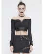 Devil Fashion Black Gothic Punk Off-the-Shoulder Long Sleeve Short T-Shirt for Women